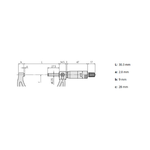 0-25mm External Micrometer MITUTOYO Dimensions